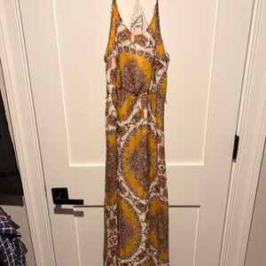 Anthropologie Yellow Paisley Maxi Dress with V-Neck Size XS